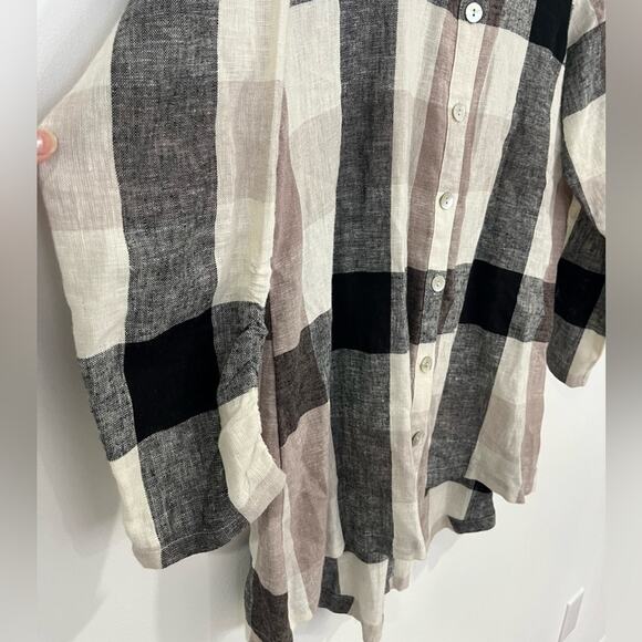 Soft Surroundings Medium Linen Blend Plaid Blouse button up Zipped Back #2BU60 - Picture 6 of 9